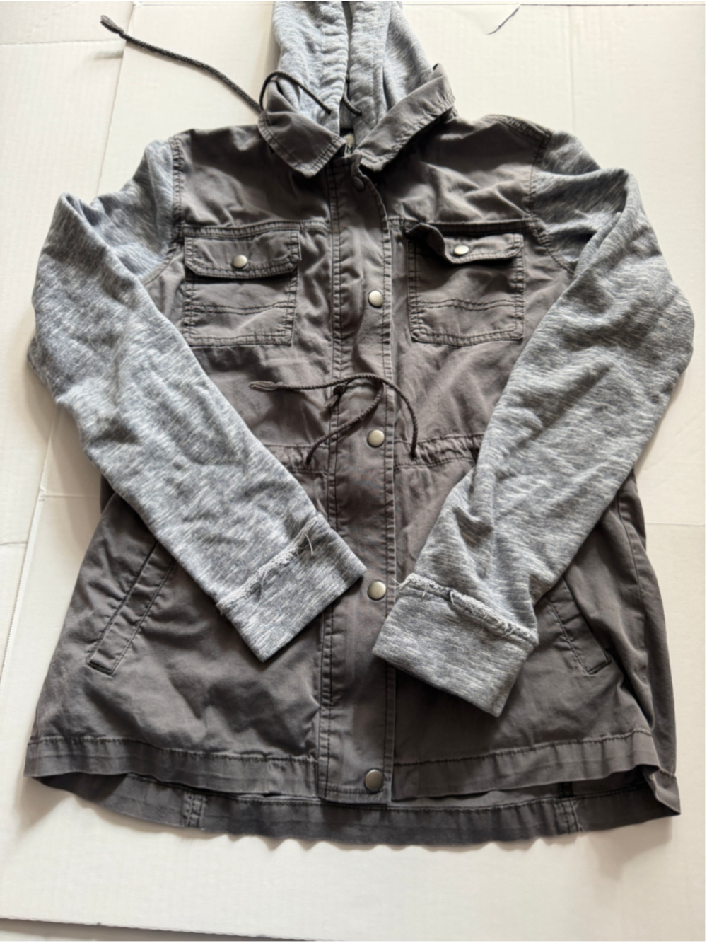 Women's Mudd Utility Jacket Size M Grey Hooded Long Sleeve